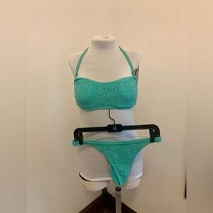 VTG 90 2000 y2k Newport News Thong Bikini NWT Deadstock Crochet Eyelet High Cut